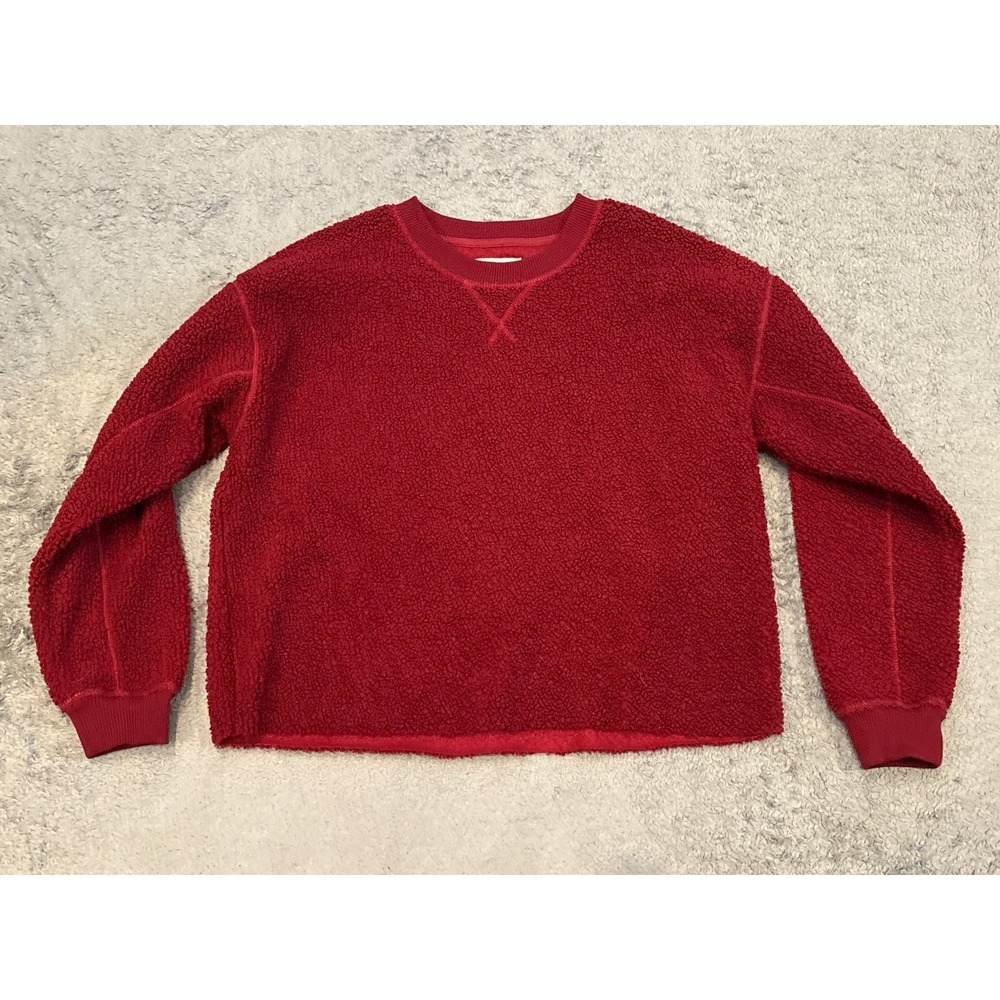 American Eagle Teddy Sherpa Cropped Pullover Crewneck Sweatshirt Womens XS Red